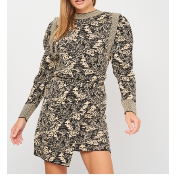 Zara Knit Draped Jacquard Mini Dress Carmel - Picture 3 of 11